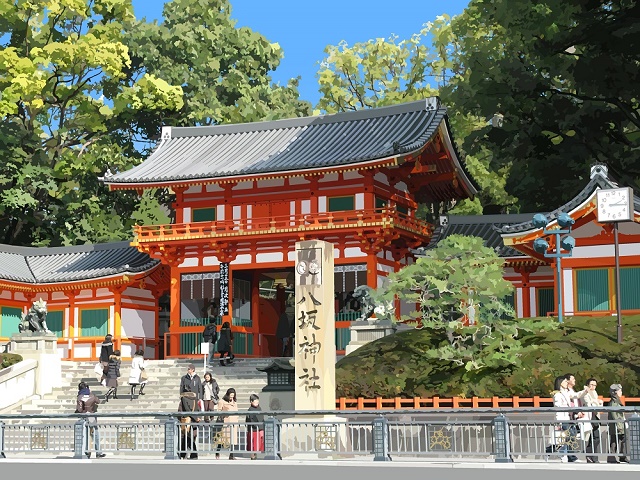 京都八坂神社のイラスト